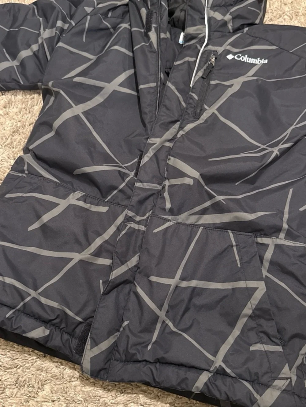 Columbia Black and Gray Kids Hooded Puffer Jacket Medium 10/12